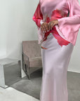 Zainab Pink Satin Floral Print Tie Back Modest Dress