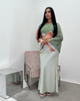 Zainab Khaki Satin Floral Print Tie Back Modest Dress
