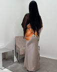 Zainab Chocolate Satin Floral Print Tie Back Modest Dress