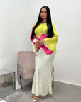 Zainab Lime Green Satin Floral Print Tie Back Modest Dress