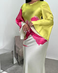 Zainab Lime Green Satin Floral Print Tie Back Modest Dress