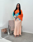 Zainab Orange Satin Floral Print Tie Back Modest Dress