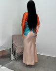 Zainab Orange Satin Floral Print Tie Back Modest Dress