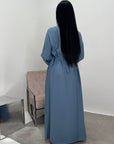 Alya Jeans Blue Summer Modest Dress with Tie Back and Gold Buckle