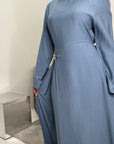 Alya Jeans Blue Summer Modest Dress with Tie Back and Gold Buckle
