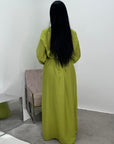 Alya Lime Green Summer Modest Dress with Tie Back and Gold Buckle