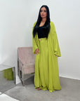 Nia Lime Green Linen Gold Buckle Skirt and Open Jacket Summer Set