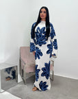 Zuri Navy Linen Summer Floral Modest Dress