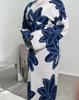 Zuri Navy Linen Summer Floral Modest Dress