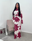 Zuri Wine Linen Summer Floral Modest Dress