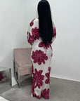 Zuri Wine Linen Summer Floral Modest Dress