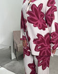 Amal Wine Linen Printed Shirt and Plain Trouser Co-Ord Set