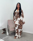 Amal Chocolate Linen Printed Shirt and Plain Trouser Co-Ord Set