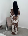 Amal Chocolate Linen Printed Shirt and Plain Trouser Co-Ord Set