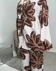 Amal Chocolate Linen Printed Shirt and Plain Trouser Co-Ord Set