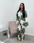 Amal Khaki Linen Printed Shirt and Plain Trouser Co-Ord Set