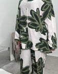 Amal Khaki Linen Printed Shirt and Plain Trouser Co-Ord Set