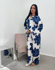 Amal Navy Linen Printed Shirt and Plain Trouser Co-Ord Set