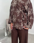 Anita Chocolate & Cream Floral Embroidery Linen Co-ord Set