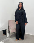 Anita Black Floral Embroidery Linen Co-ord Set