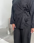Anita Black Floral Embroidery Linen Co-ord Set