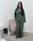 Ahura Khaki V Neck Wrap Over Co Ord