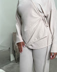 Ahura Beige V Neck Wrap Over Co Ord