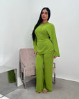 Ahura Lime Green V Neck Wrap Over Co Ord