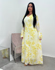 Kara Yellow Floral Premium Lined Chiffon Summer Dress