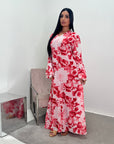 Kara Red Floral Premium Lined Chiffon Summer Dress