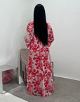 Kara Red Floral Premium Lined Chiffon Summer Dress