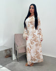 Kara Camel Floral Premium Lined Chiffon Summer Dress