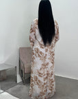 Kara Camel Floral Premium Lined Chiffon Summer Dress