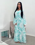 Kara Aqua Blue Floral Premium Lined Chiffon Summer Dress