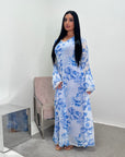 Kara Pastel Blue Floral Premium Lined Chiffon Summer Dress