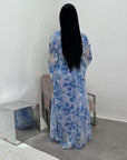 Kara Pastel Blue Floral Premium Lined Chiffon Summer Dress
