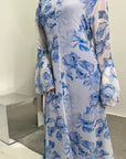 Kara Pastel Blue Floral Premium Lined Chiffon Summer Dress