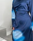 Darcy Navy Modest Flower Print Tie Back Dress
