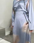 Darcy Sky Blue Modest Flower Print Tie Back Dress
