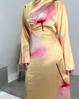 Darcy Yellow Modest Flower Print Tie Back Dress