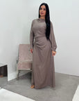 Zaneta Mocha Linen Side Button Detail Modest Dress