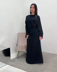 Zaneta Black Linen Side Button Detail Modest Dress