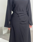 Zaneta Black Linen Side Button Detail Modest Dress