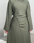Zaneta Khaki Linen Side Button Detail Modest Dress