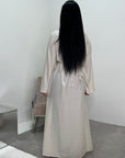 Zaneta Beige Linen Side Button Detail Modest Dress