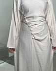 Zaneta Beige Linen Side Button Detail Modest Dress