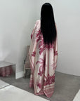 Naomi Pink Printed Palm Floral Modest Kaftan with Inner Tie