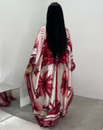 Naomi Wine Printed Palm Floral Modest Kaftan with Inner Tie