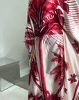 Naomi Wine Printed Palm Floral Modest Kaftan with Inner Tie