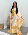 Naomi Yellow Printed Palm Floral Modest Kaftan with Inner Tie